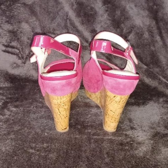 Cherry Red Suede Franco Sarto Cork Wedge Heels - Picture 7 of 7